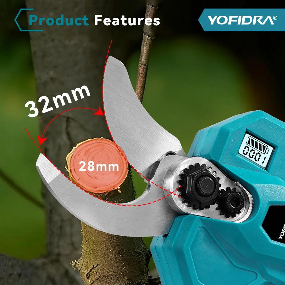 Sécateur électrique sans fil YOFIDRA 32 mm, 2 vitesses, ciseaux électriques pour branches, outil de 