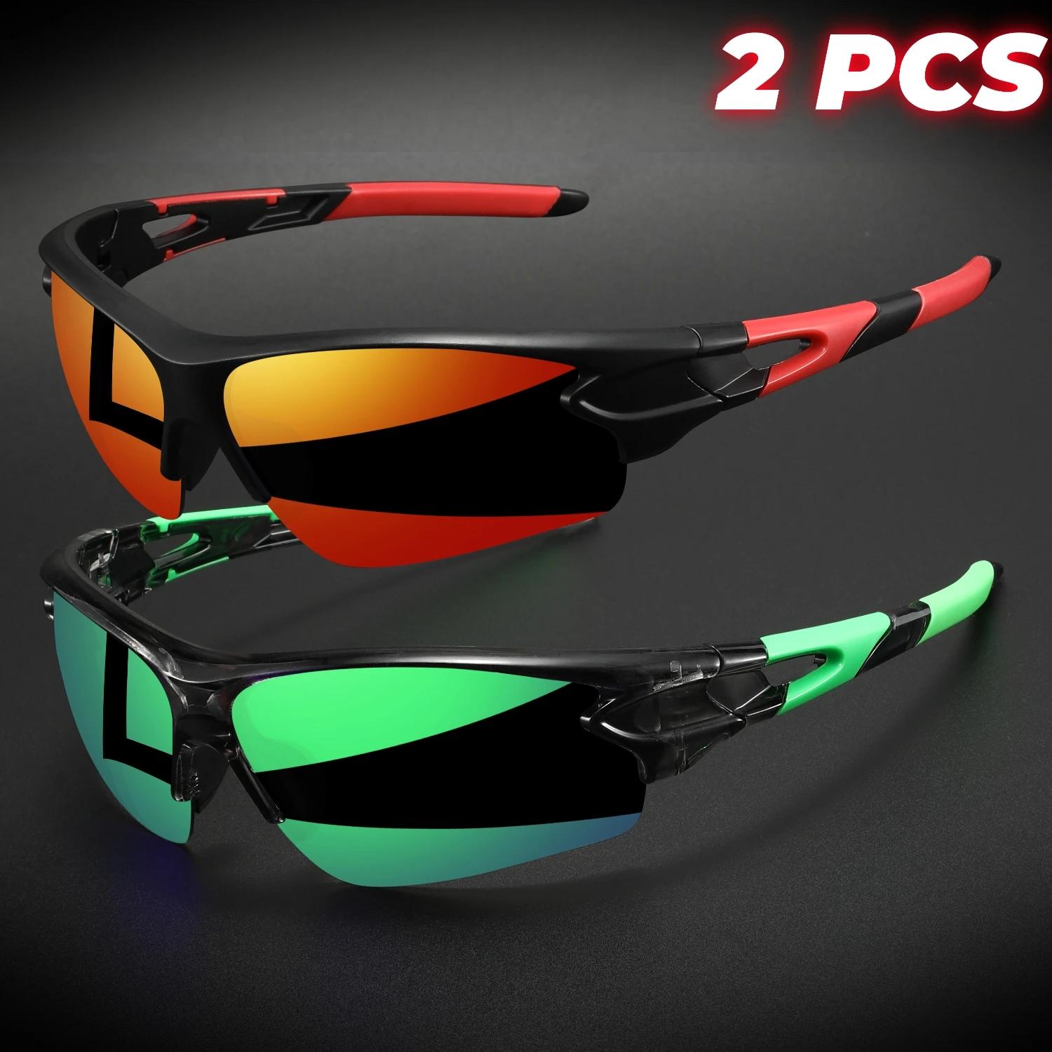 2 pièces nouvelles lunettes de soleil de sport enveloppantes semi-sans monture légères pour le cycli