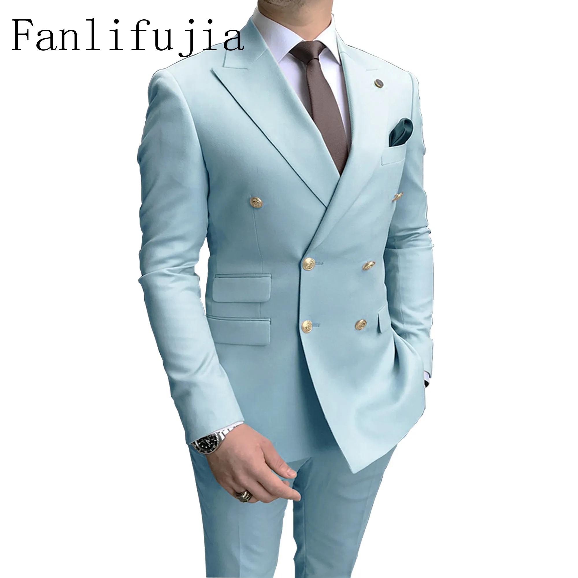 Fanlifujia-Costumes de fête à double boutonnage pour hommes, smokings 2 pièces, revers Patricia, bou