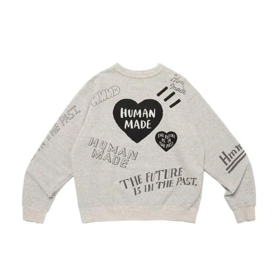HUMAN MADE Sweat-shirt à capuche avec lettres en forme de cœur, doublure en polaire, rétro, unisexe,