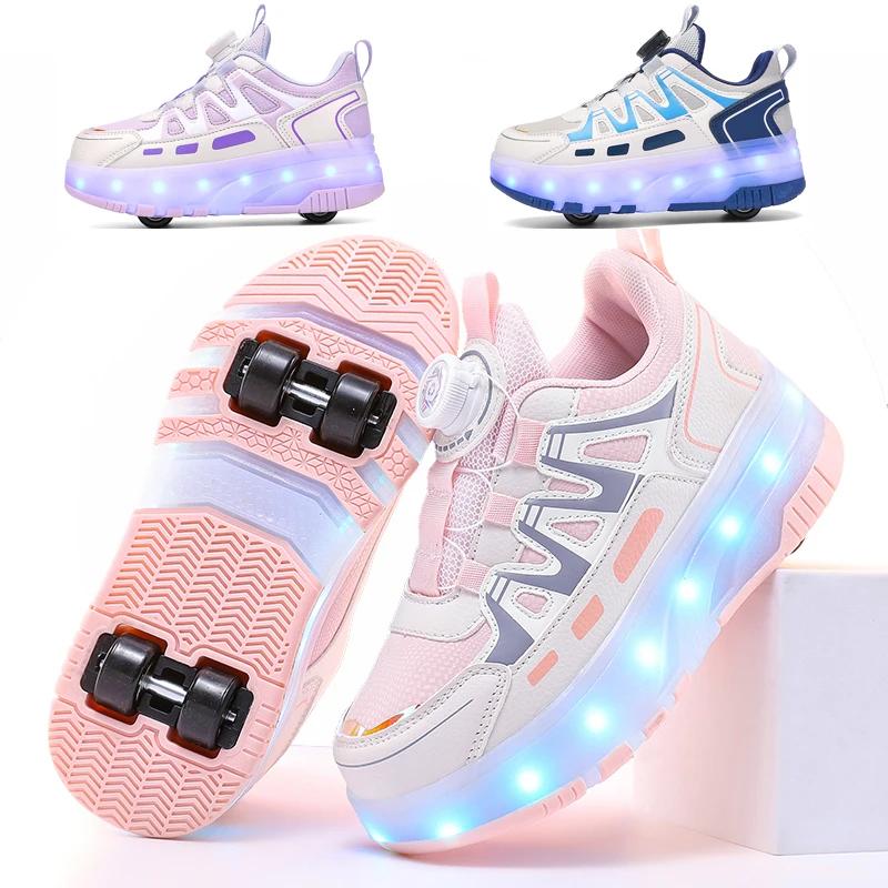 Chaussures de patin à roulettes pour enfants, baskets avec 4 roues, lumière LED lumineuse, chaussure