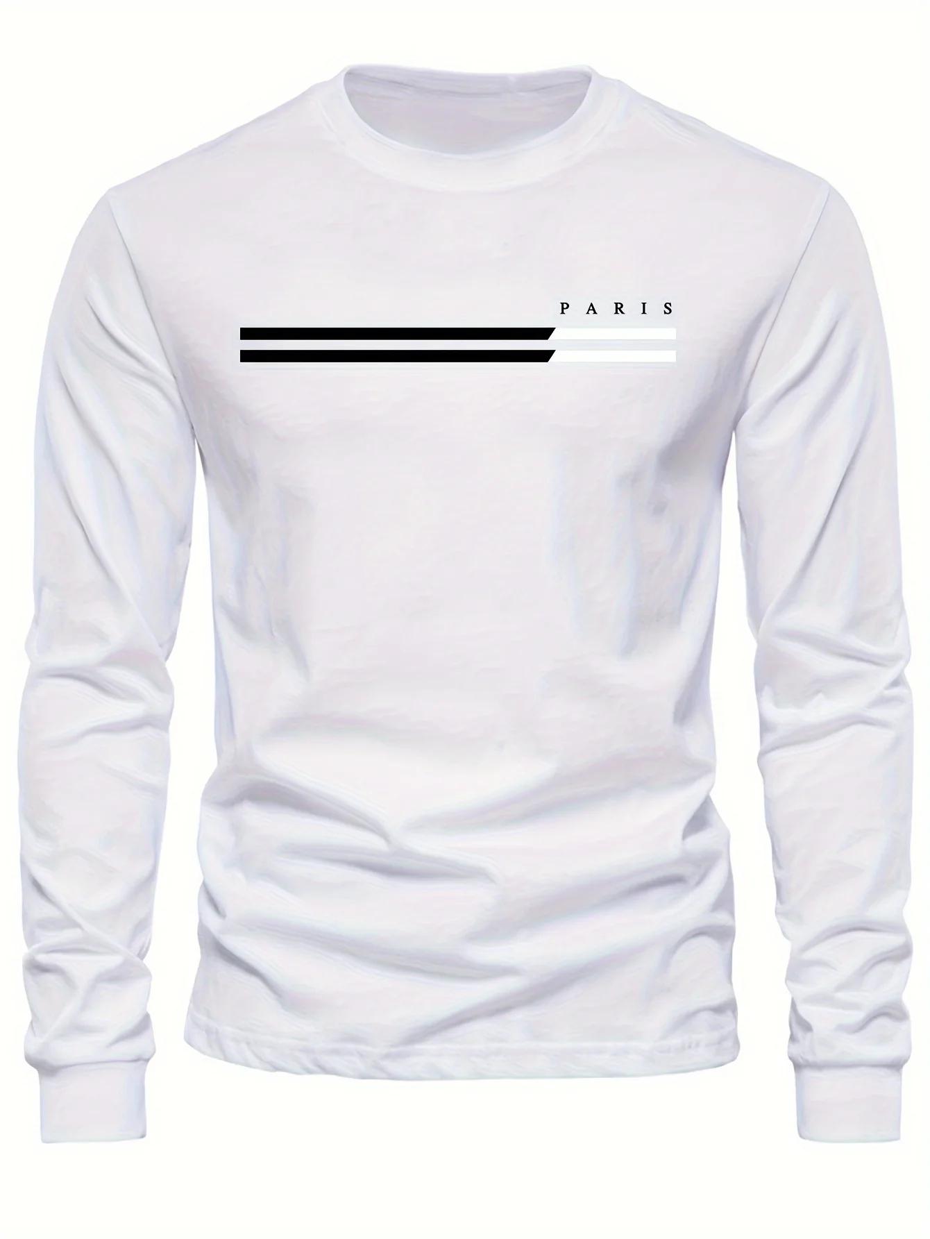 T-shirt à manches longues et col rond pour homme, 100% pur coton, ample, confortable, décontracté, i
