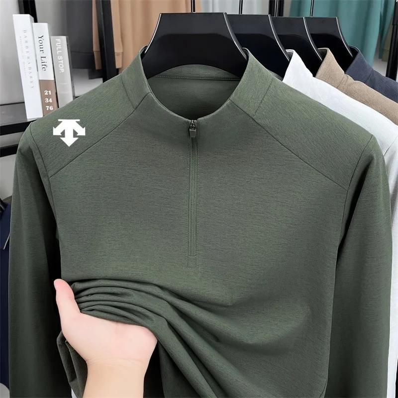 T-shirt à col montant pour homme de marque haut de gamme, nouveau sweat à capuche à demi-zip avec im