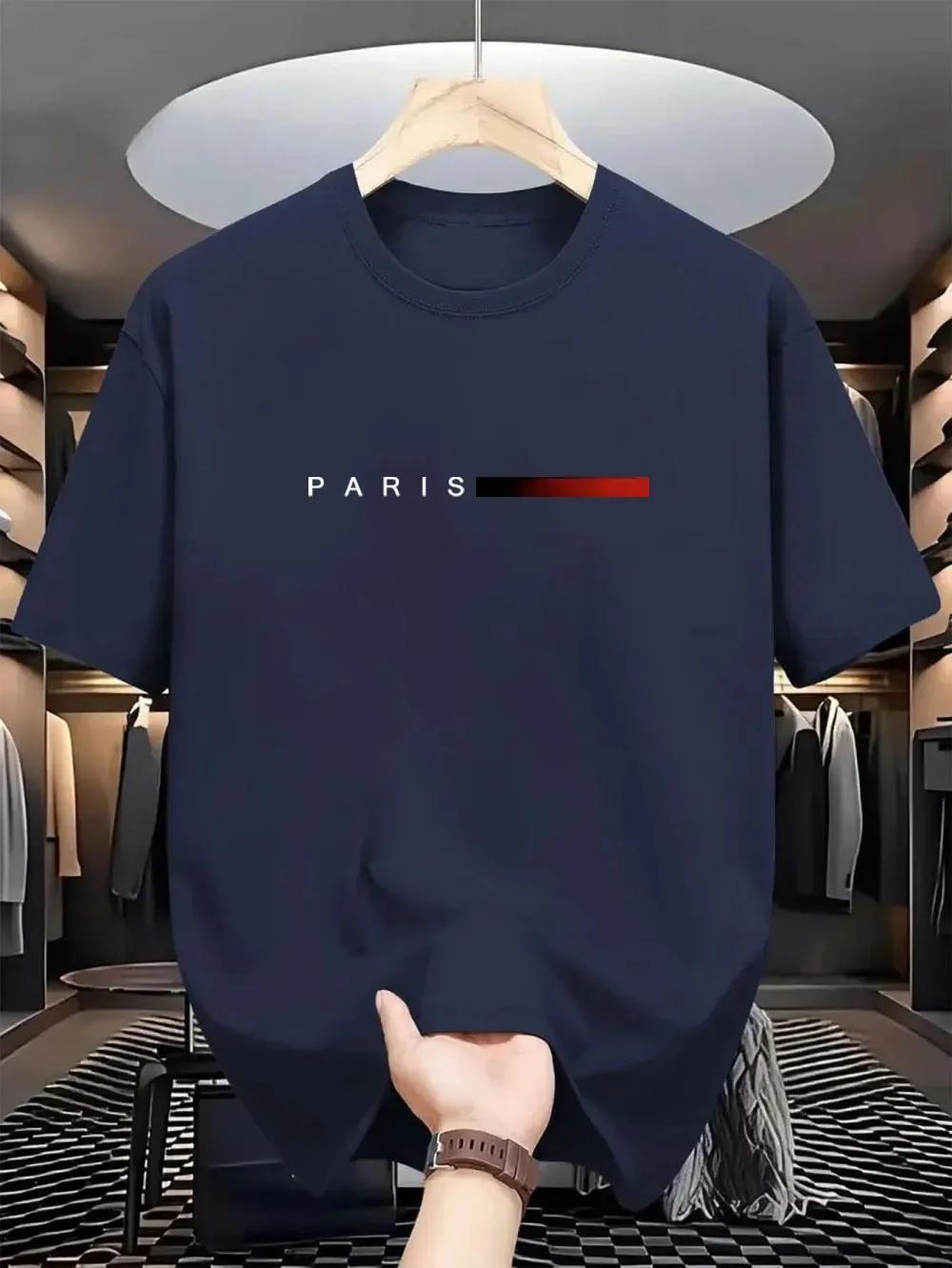 T-shirt à manches courtes pour homme, tendance et polyvalent, été, ample, Paris, imprimé lettres cré