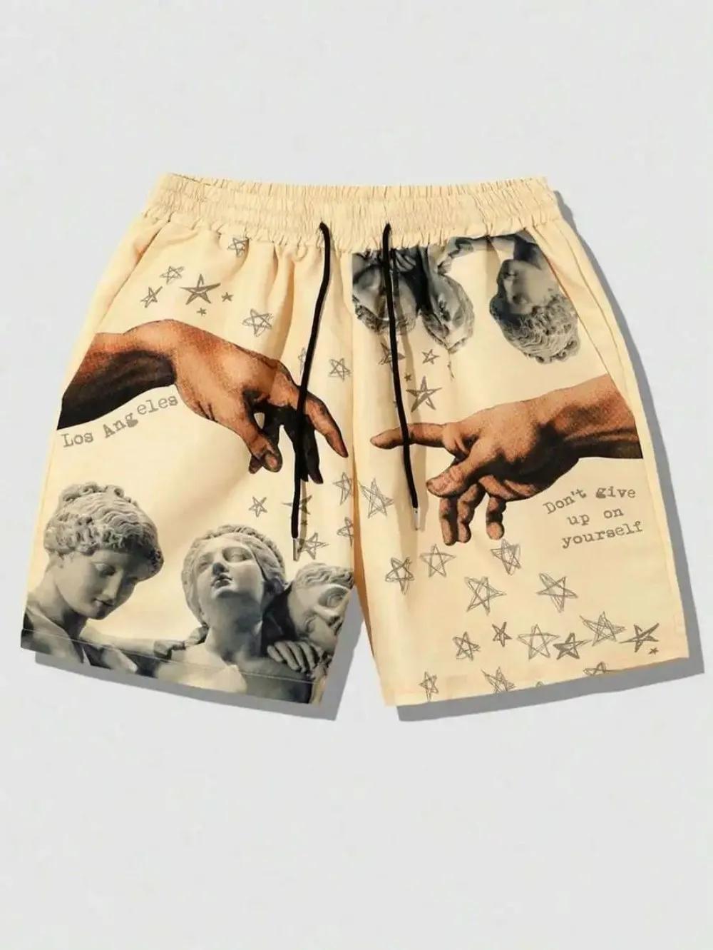 Shorts d'été pour hommes européens et américains, imprimé statue luxueux, confortables, respirants, 