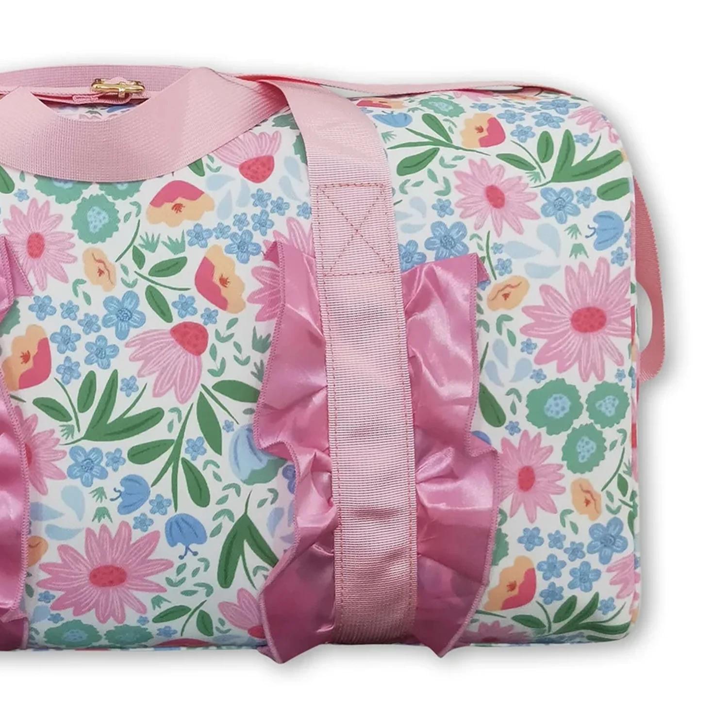 Sac de voyage rose à volants et motifs floraux pour femme adulte