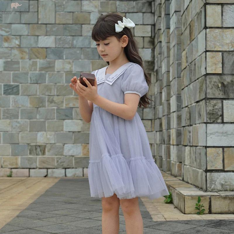 Dave Bella fille robe de princesse été printemps à manches courtes enfants dentelle douce maille rob
