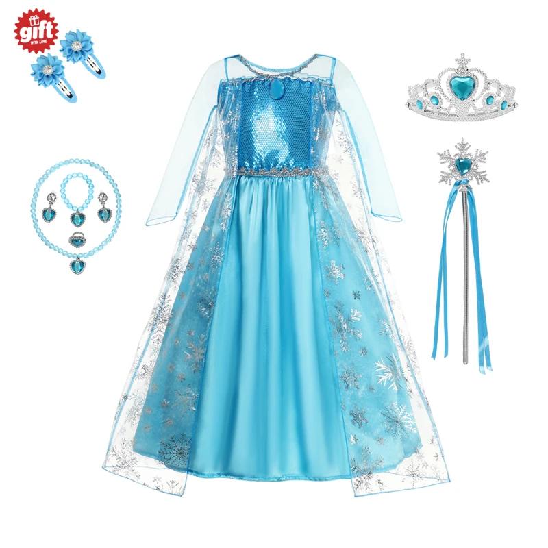 Robe à paillettes Elsa pour filles, Costume de Cosplay reine des neiges, robe de princesse de carnav