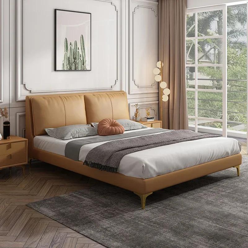 Hôtel moderne lit minimaliste luxe en bois massif Design cuir à la mode lit Letto Gonfiabile Per Dor