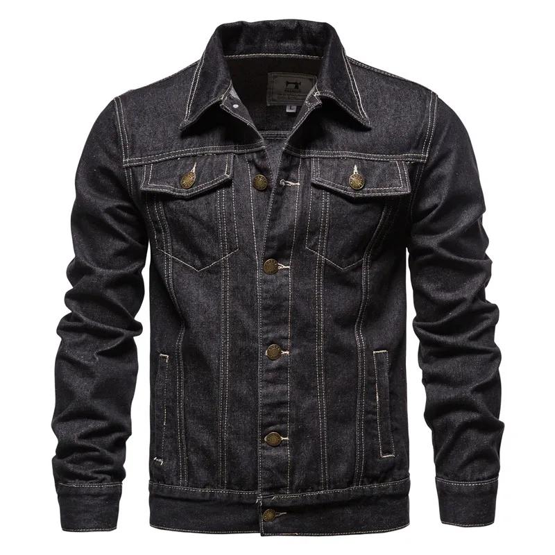 2025 automne Hommes solide Denim vestes mode moto Vintage jean vestes Hommes coupe ajustée coton déc