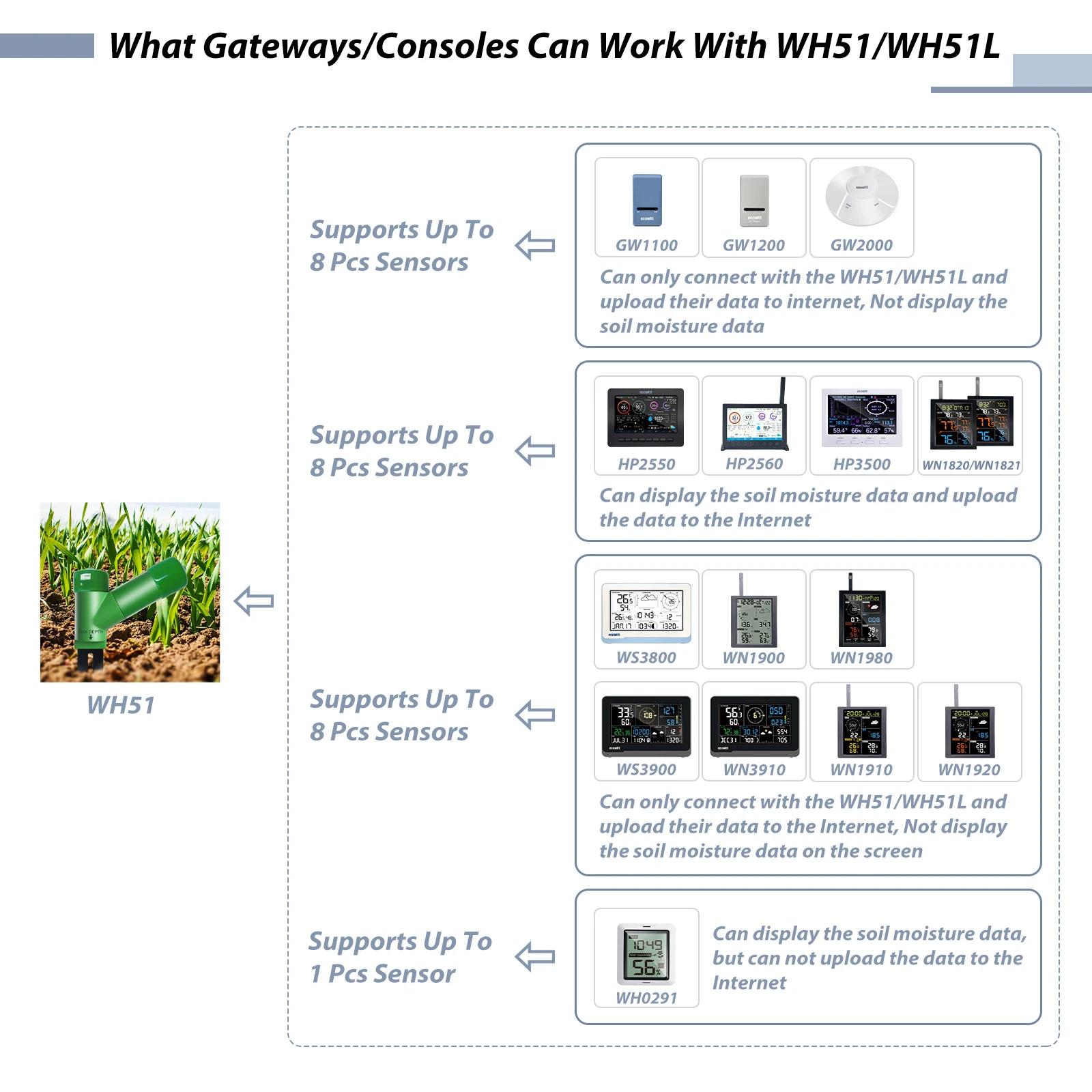 ECOWITT WH51 Testeur d'humidité du sol, testeur de jardin à 16 canaux pour surveiller l'irrigation d