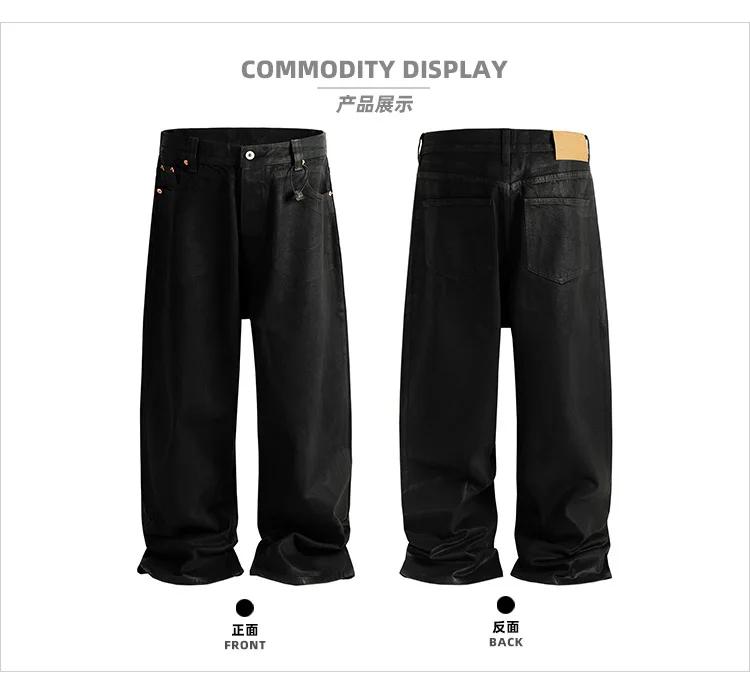 MIJKO hommes jean coton Denim décontracté jambe droite brosse revêtement de cire pantalon noir ZJ086