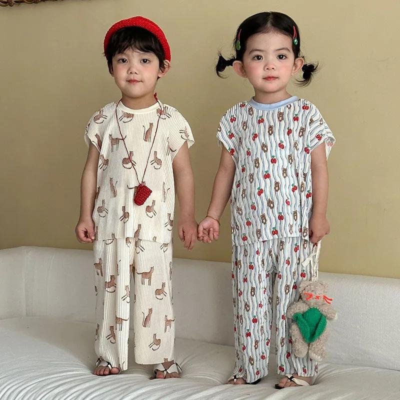 MILANCEL ensemble été enfants 1-10 ans, T-shirt short ours garçon costume fleurs fille tenue ample