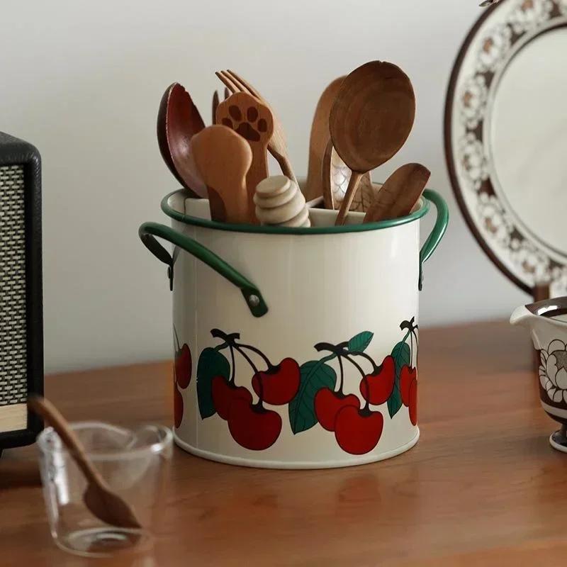 Seau de rangement de vaisselle rétro, égouttoir avec séparateur, boîte de rangement de couteaux et f