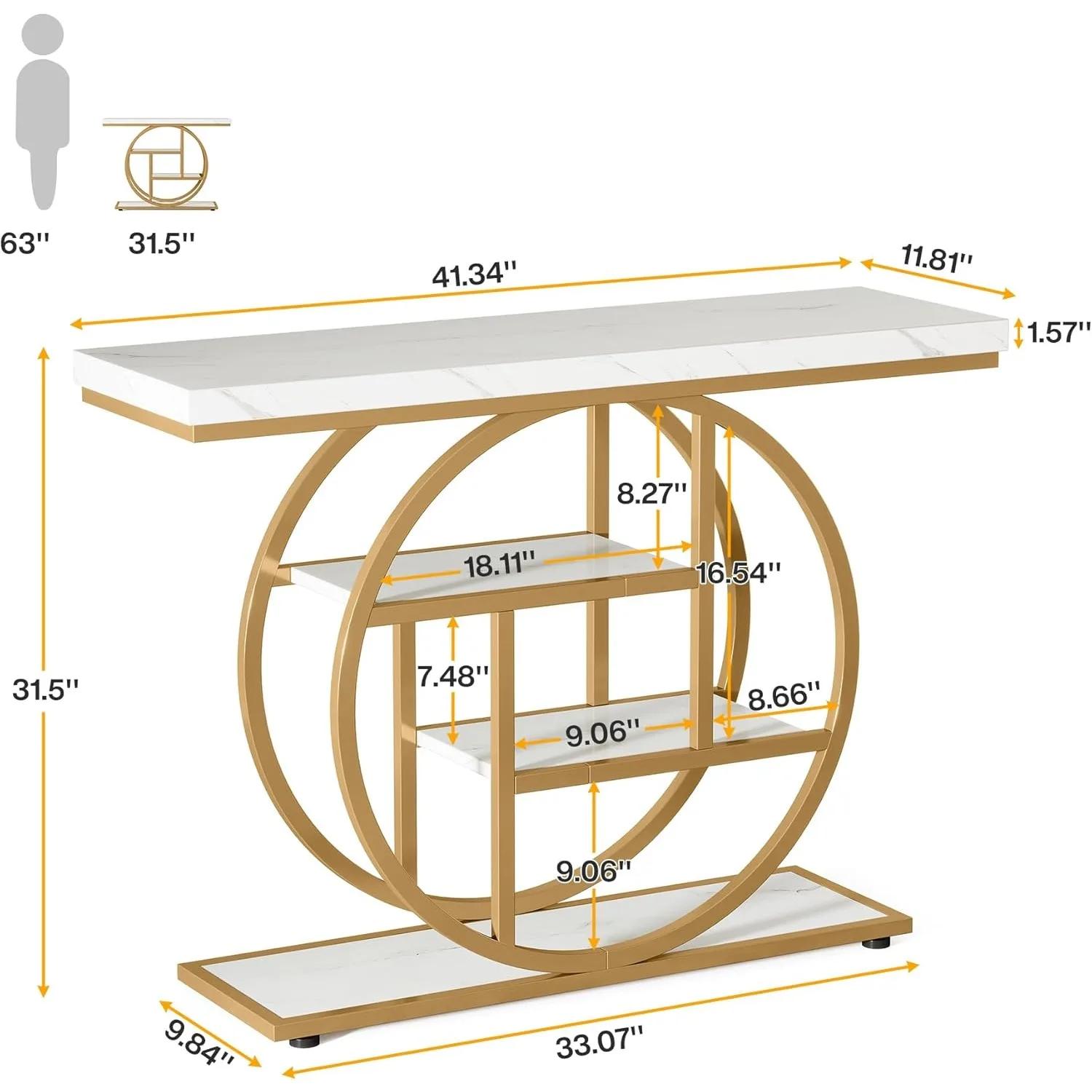 LITTLE TREE Table console 41,3", table d'entrée industrielle pour canapé à 4 niveaux, tables d'appoi