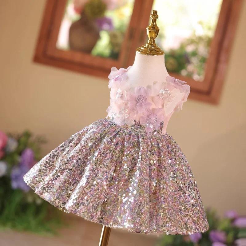 Robe pour filles haut de gamme léger luxe Niche enfants paillettes anniversaire premier anniversaire