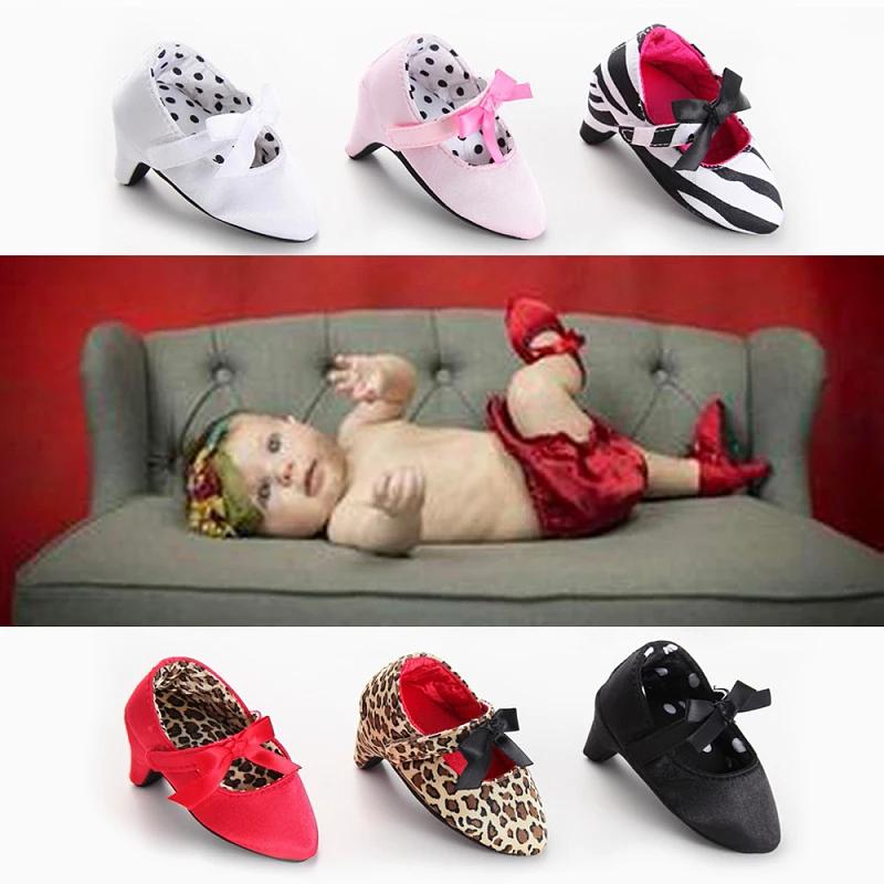 Chaussures à talons hauts pour nouveau-né fille, chaussures de princesse avec nœud, pour fête de pre