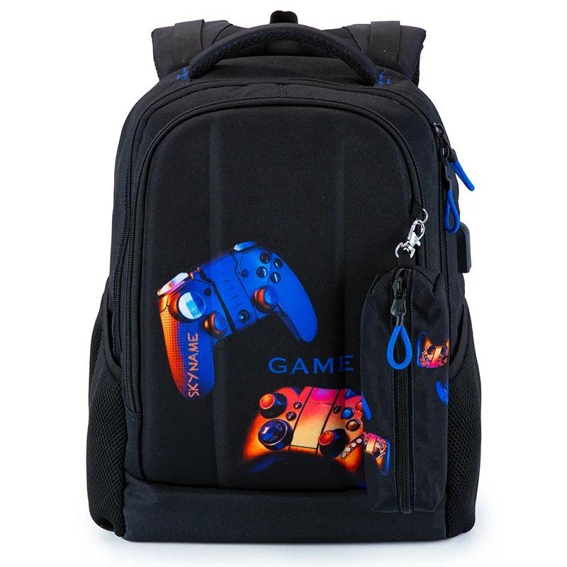 Marque Skyname sac d'école orthopédique pour garçons sacs à dos de bande dessinée 3D étudiants USB c