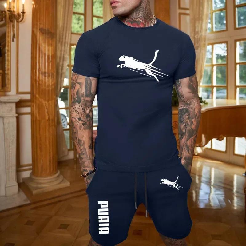 Ensemble décontracté tendance été 2026 pour homme : T-shirt respirant et short de sport deux pièces