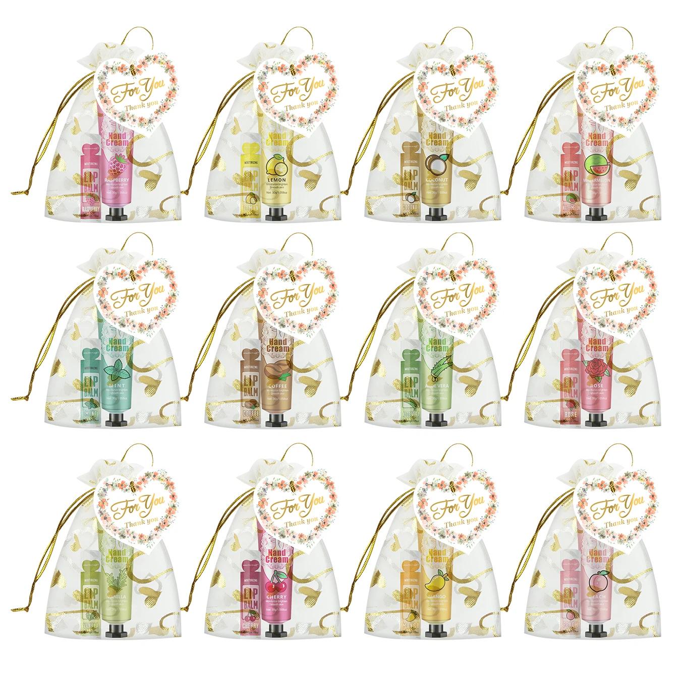 Coffret cadeau 30 ensembles/boîte crème pour les mains et baume à lèvres pour les invités cadeau de 