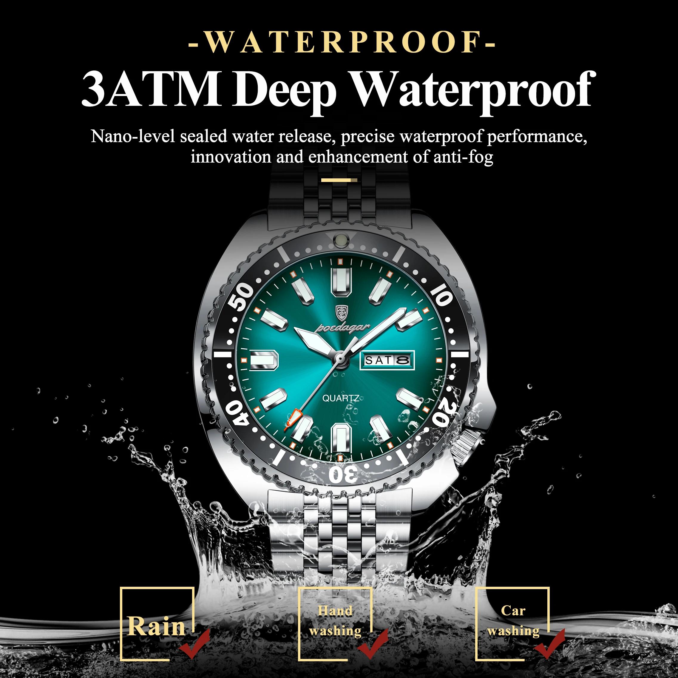 POEDAGAR luxe hommes d'affaires montre Date semaine étanche lumineux homme montre-bracelet Sport en 