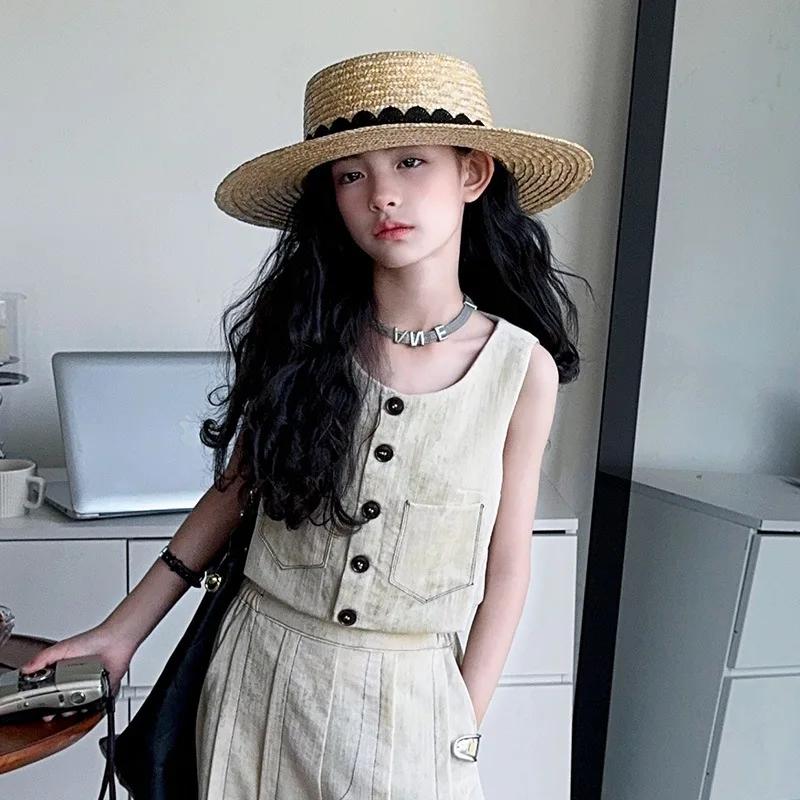 Ensemble de vêtements d'été pour adolescentes de 4 à 14 ans, gilet sans manches + pantalon décontrac