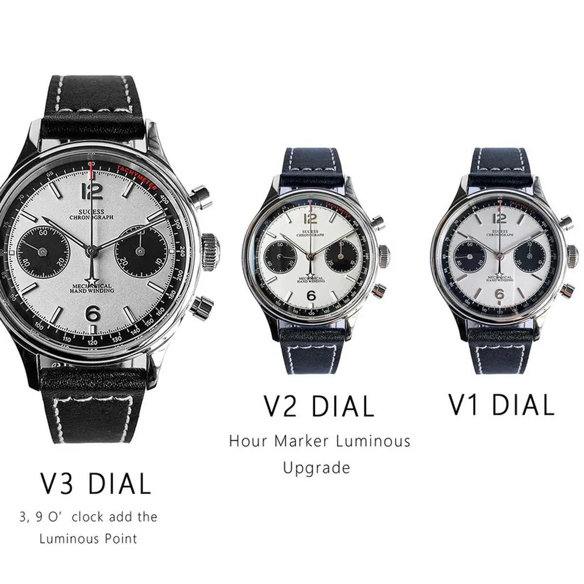 Sugess-Montre Pilote pour Homme, Chronographe Mécanique, Montre-Bracelet, Air Force, Saphir, Étanche