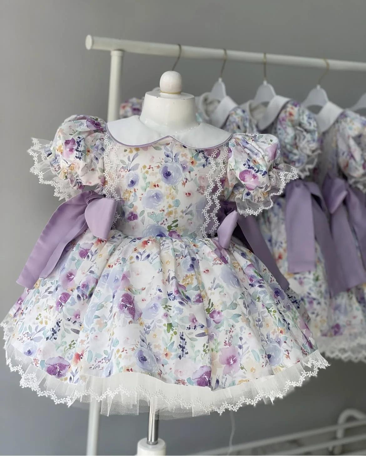 Robe d'été pour bébé fille, broderie de fleurs violettes, robe de princesse Lolita turque Vintage po