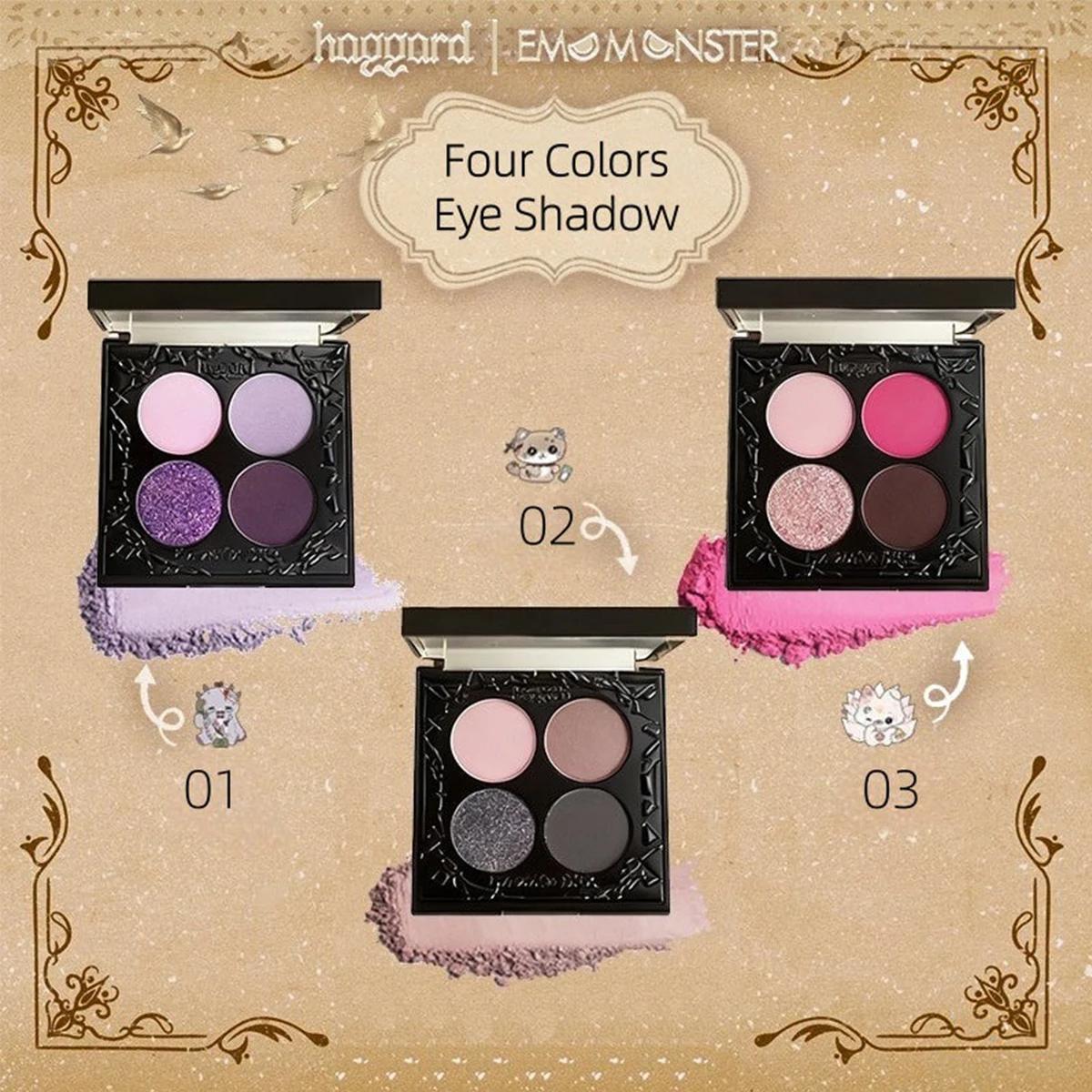 Palette de fards à paupières quatre couleurs Haggard Emo Monster Series, pigmentation longue durée, 