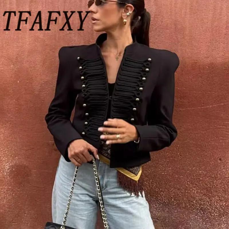 TFAFXY 2026 Printemps Veste Courte Décontractée pour Femme à Manches Fines et Patchwork, Style Urbai