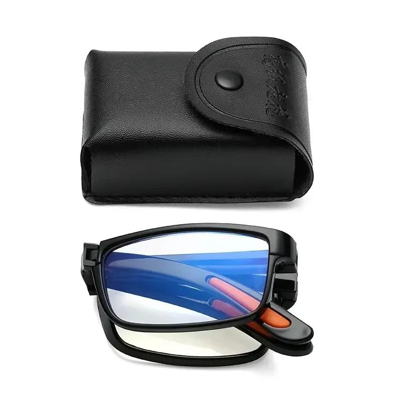 Lunettes de lecture pliantes avec étui, Anti-lumière bleue, presbytie rétro unisexe, lunettes de poc