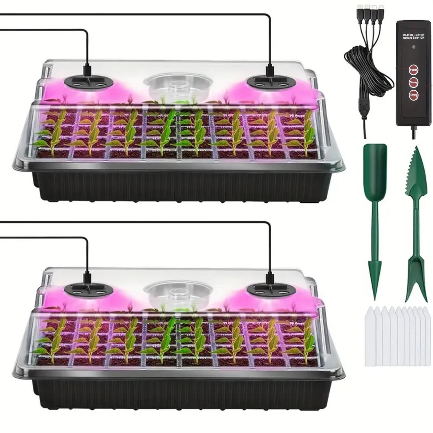 Kit de démarrage de graines 2 pièces avec lumière de croissance – Plateau à 80 cellules, minuterie d
