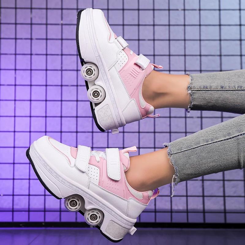 Nouveaux enfants roues chaussures étudiant en plein air rouleau baskets patins adulte Runaway Parkou