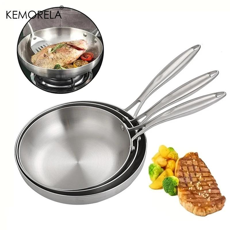 2/3 pièces poêle 22/24/26/28CM 304 acier inoxydable 2MM d'épaisseur Wok poêle 5 plis en acier de qua