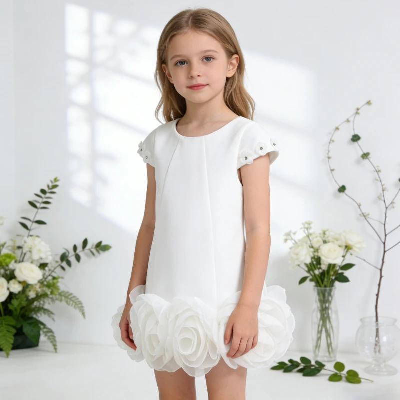 Robe Blanche pour Filles 2026, Nouvelle Robe de Princesse en Coton à Couches d'Air pour Enfants, Ten