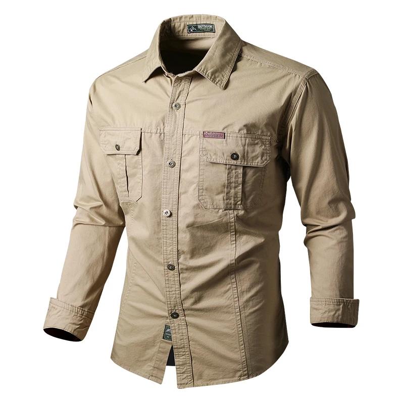 Chemises Cargo Militaires Homme Printemps Automne Coton Décontractées Coupe Slim Hauts Manches Longu