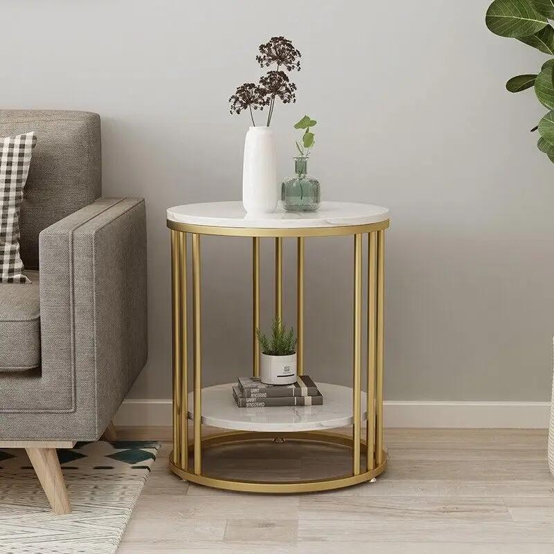 Table d'appoint ronde en marbre blanc à 2 niveaux, table basse, table de chevet, rangement de bijoux