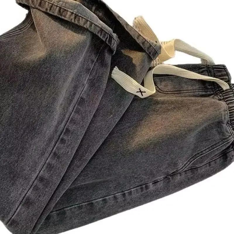 Nouveaux jeans américains à cordon de serrage pour hommes, printemps-automne, pantalons décontractés