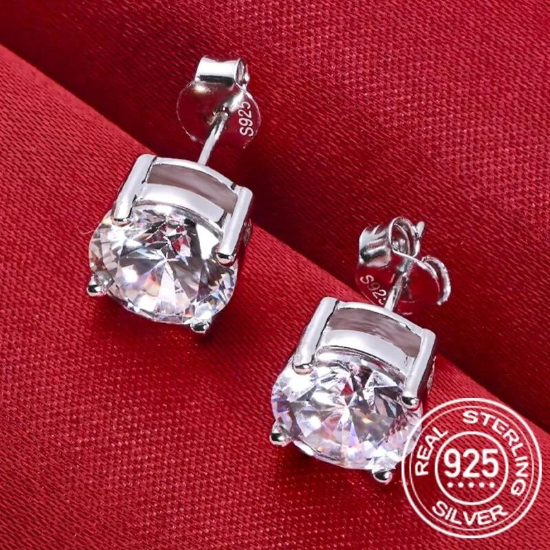 Boucles d'oreilles en argent Sterling 100% Moissanite pour femmes, 0.5-2 Carat, 8.0mm, couleur D, bi