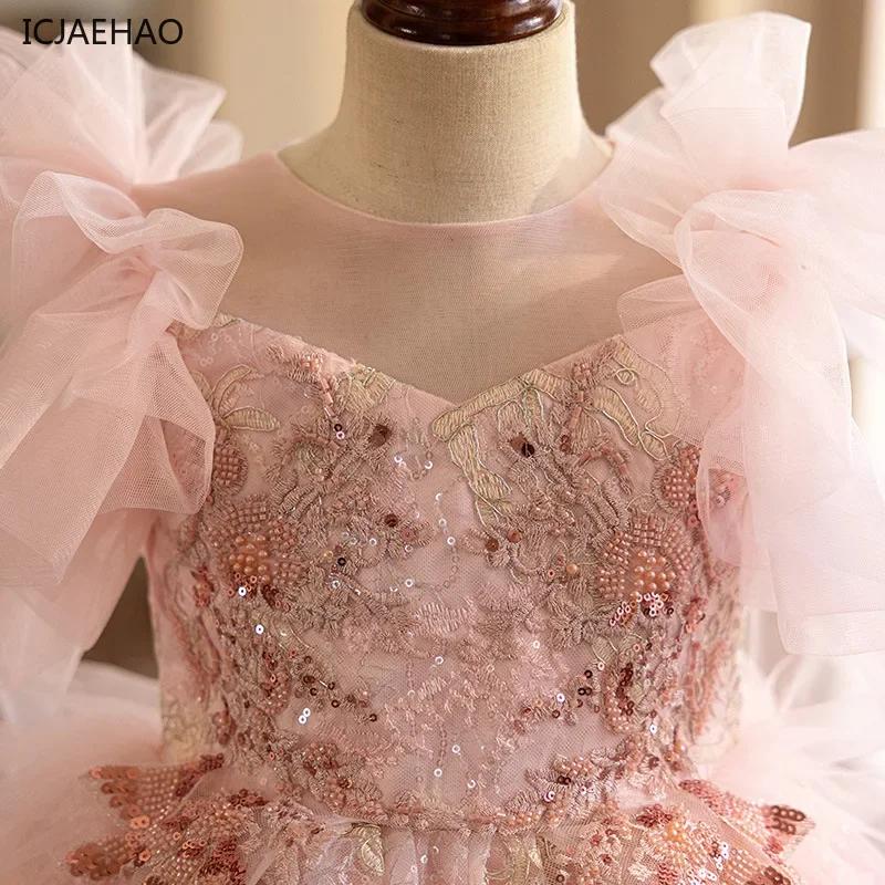 Robe de Demoiselle d'Honneur ICJAEHAO 2026 – Tutu Rose pour Filles, Tenue Élégante pour Fêtes et Spe