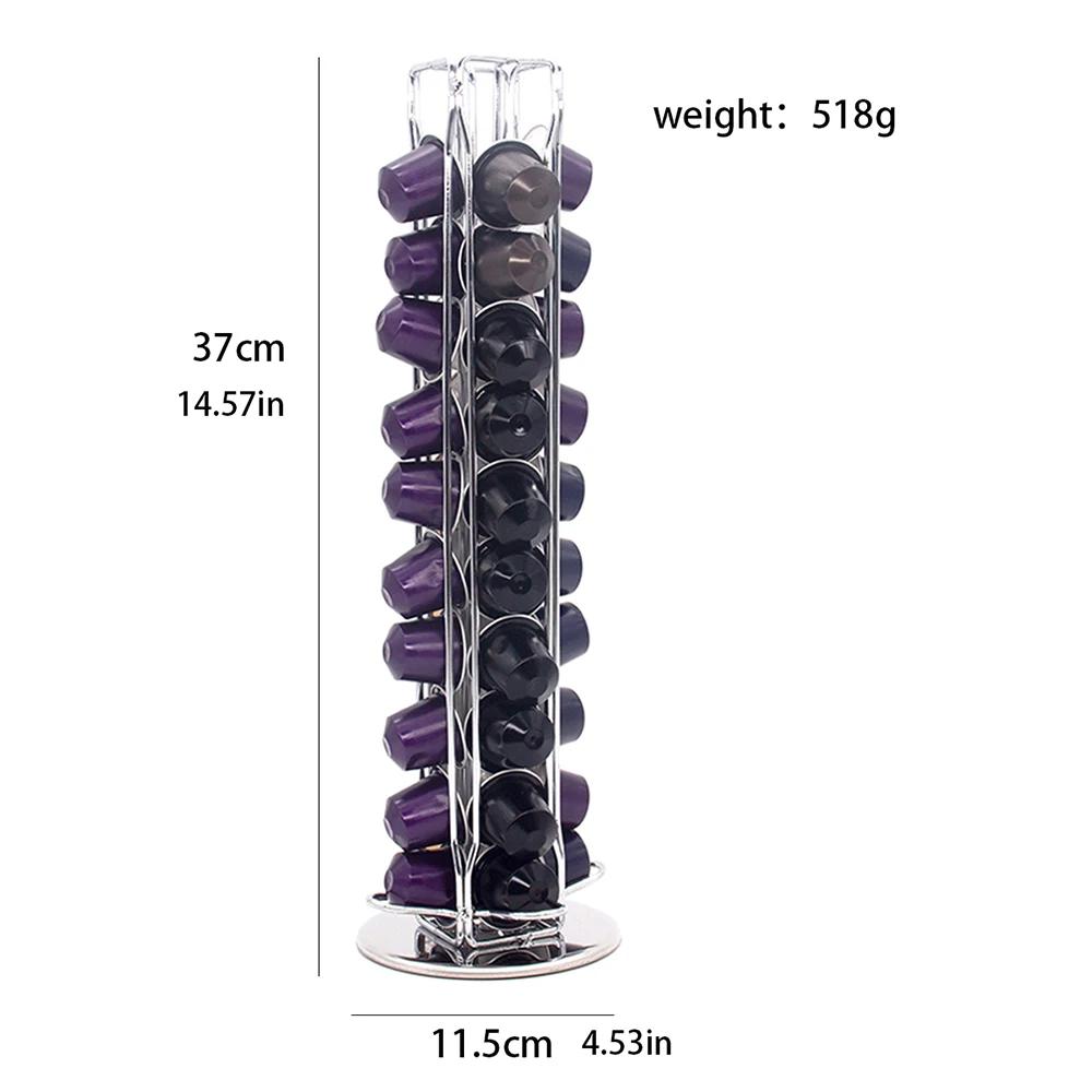 Support de stockage de capsules de café argenté, Base rotative à 360 degrés, peut contenir 40 dosett