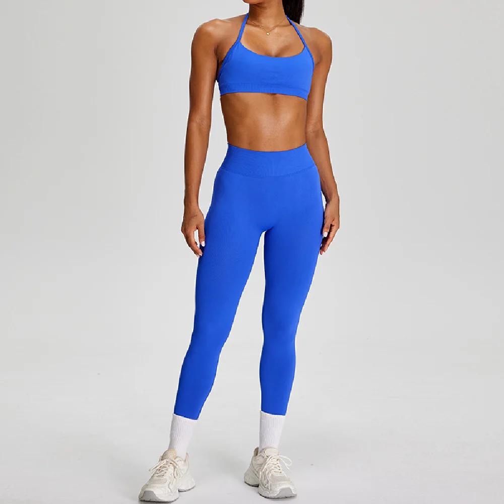 Ensemble de sport 2 pièces sans couture pour femme : haut court et leggings taille haute – Idéal pou