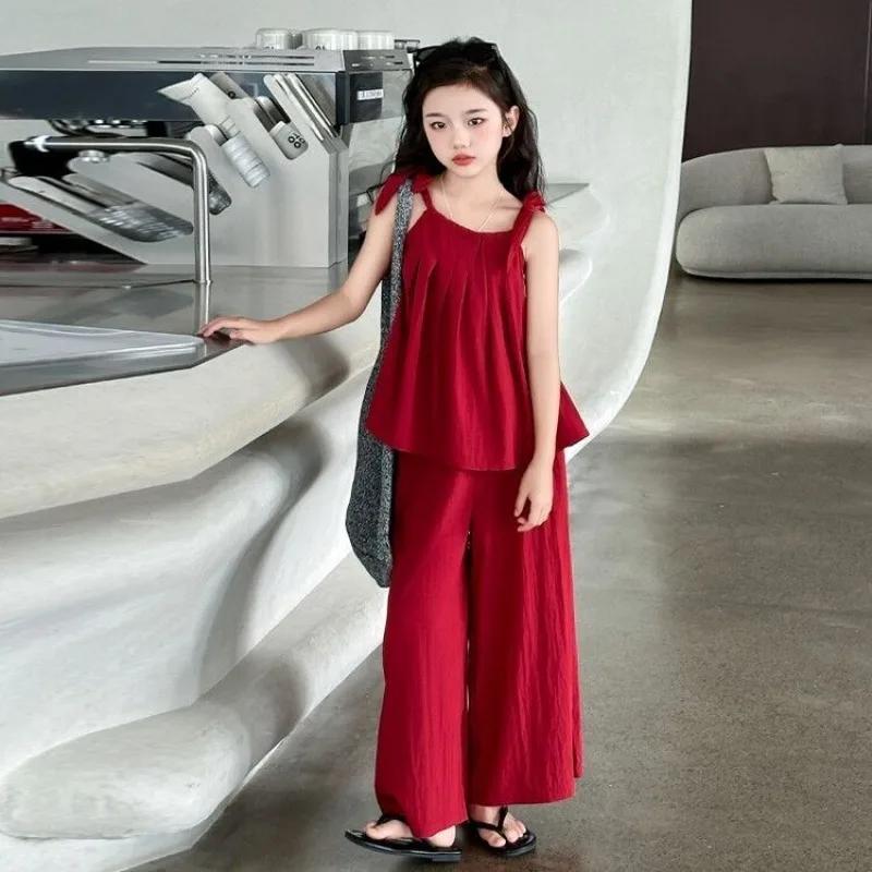 Costume pour enfants à bretelles 2025, vêtements d'été pour filles, ensemble pour adolescentes de 10