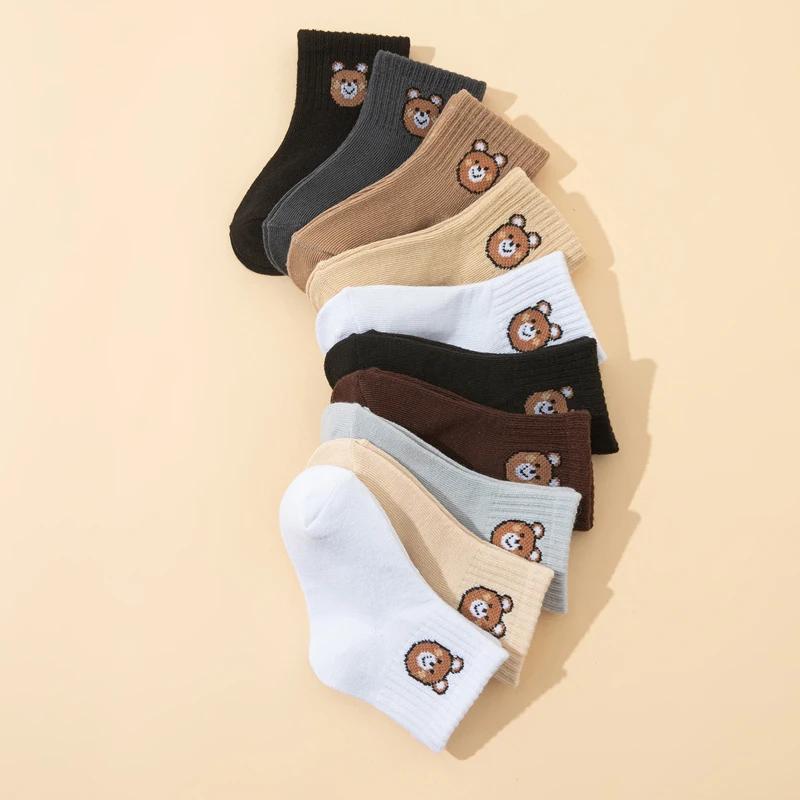 10 paires de chaussettes courtes élastiques mi-mollet, petit ours mignon, chaussettes pour bébé, cha