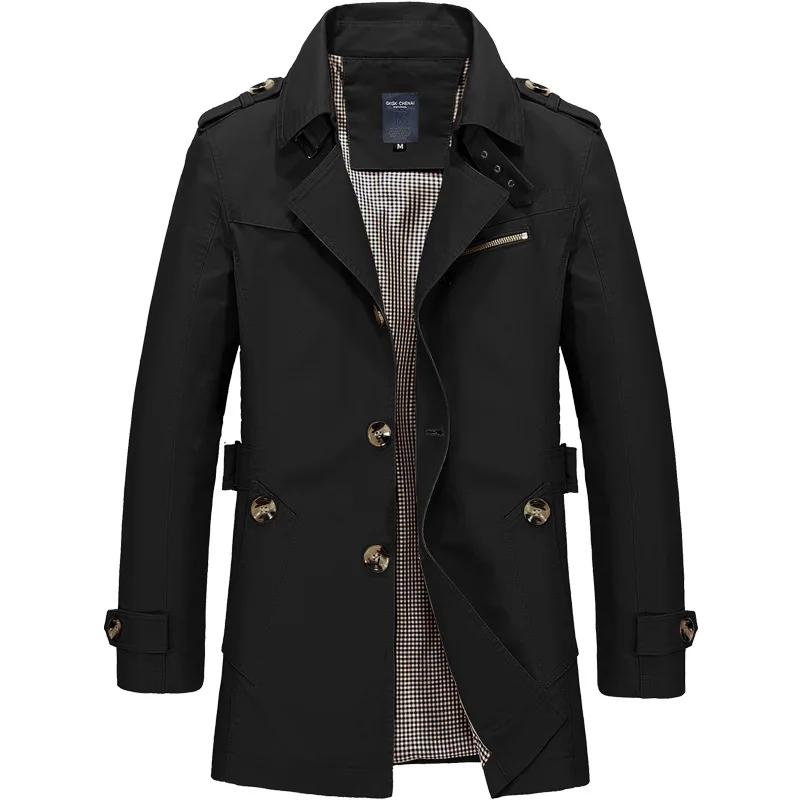 Veste coupe-vent mi-longue pour homme, col rabattu, simple, à simple boutonnage, manches longues, av