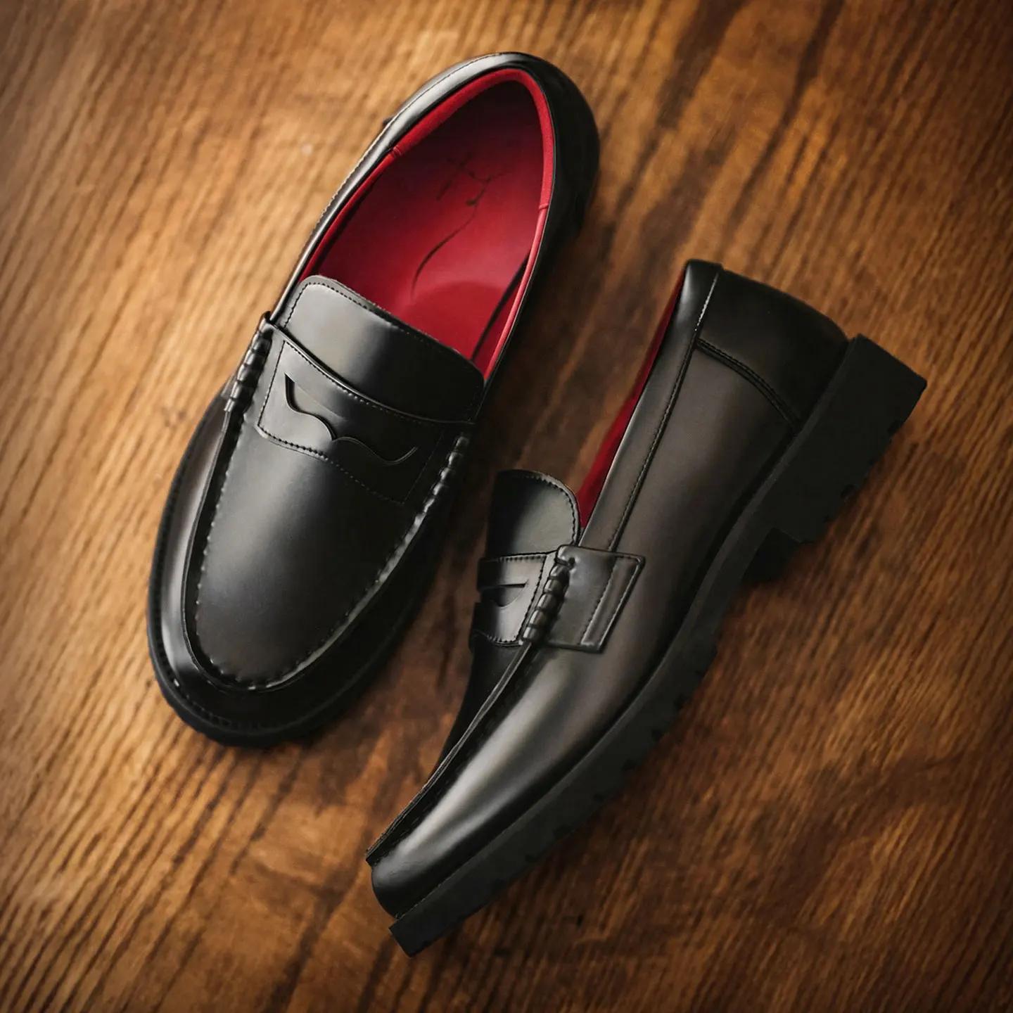 Maden – Mocassins vintage style Old Money pour hommes, chaussures à enfiler en cuir croûte noir, cha