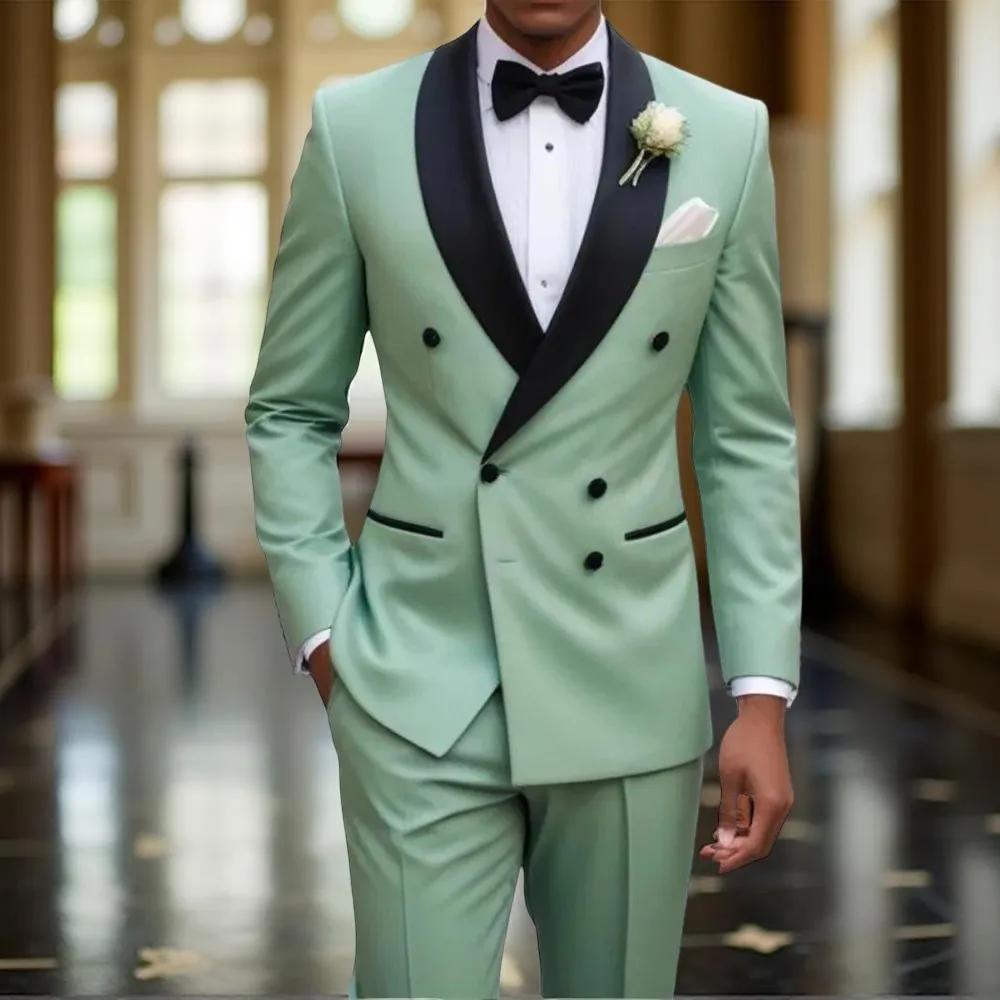 Costumes à double boutonnage pour hommes, coupe ajustée, revers châle, smoking de mariage pour marié