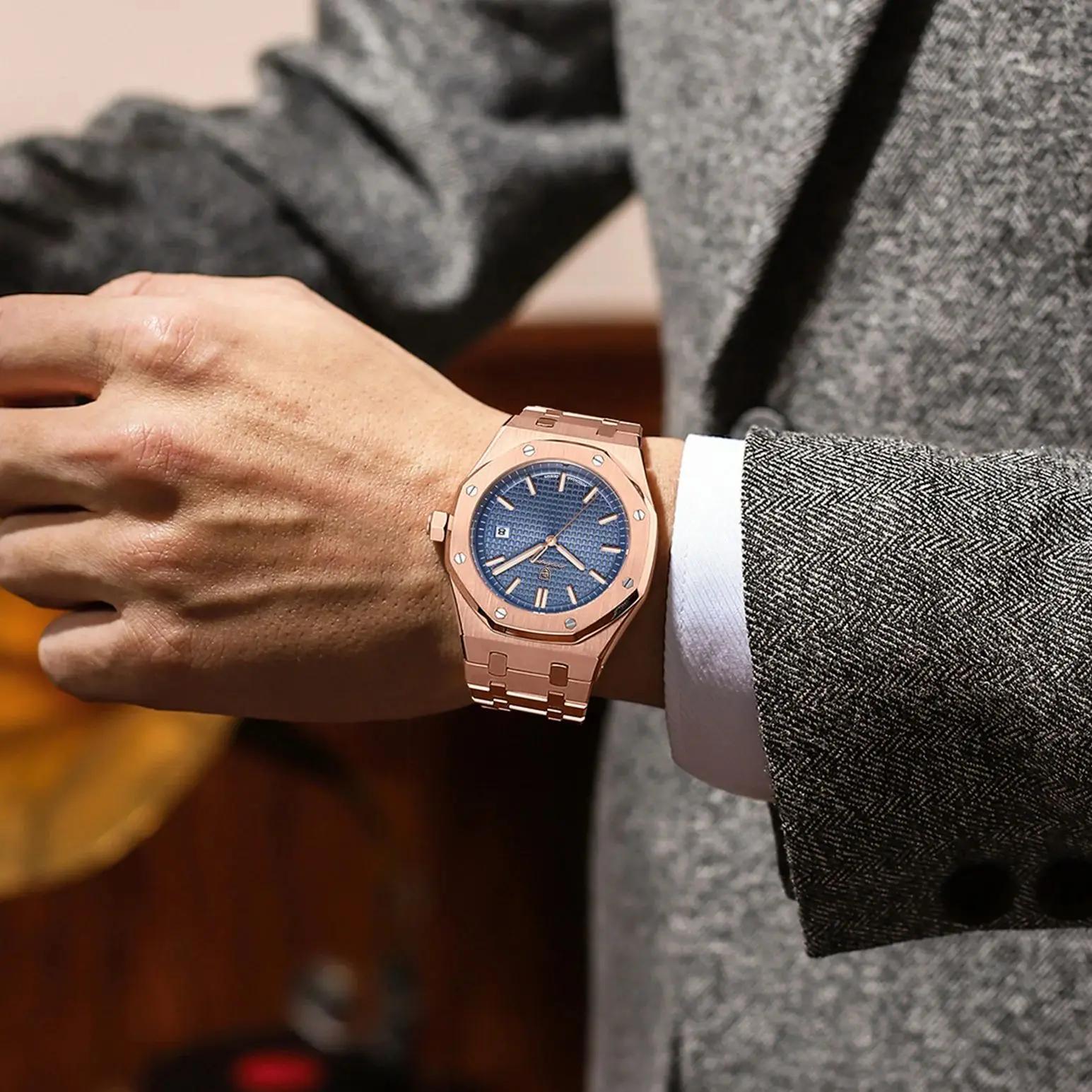 POEDAGAR luxe homme d'affaires montre-bracelet étanche lumineux Date hommes montre en acier inoxydab