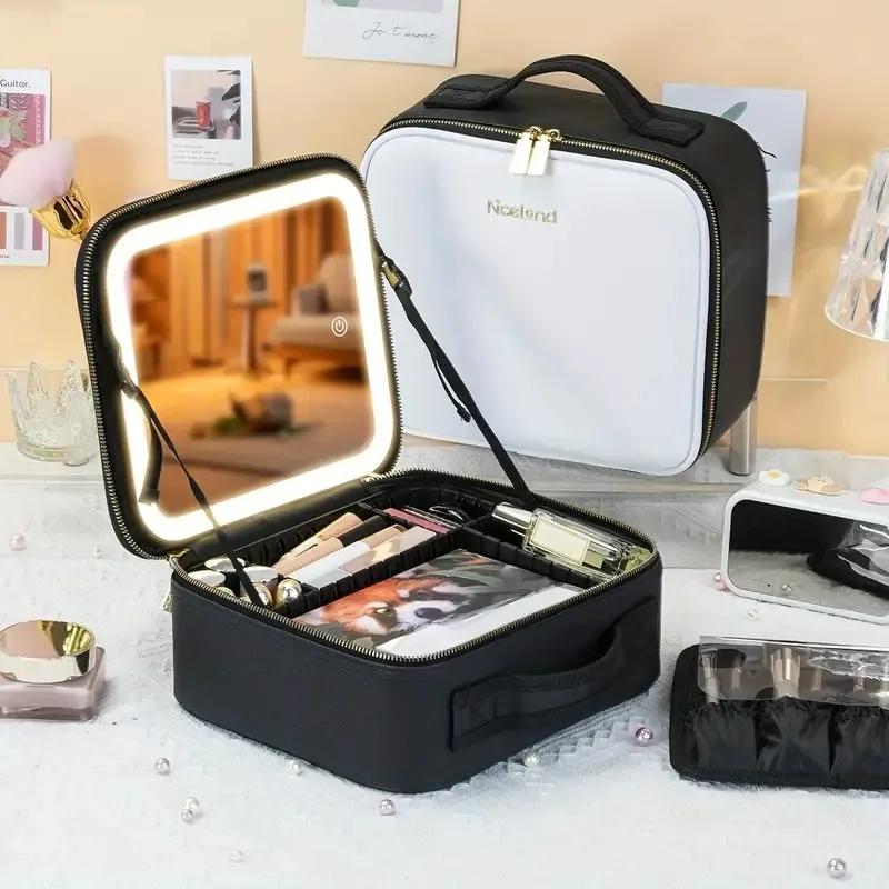 Trousse de maquillage de voyage portable avec miroir, lumière LED aste, étanche, non parfumée, batte