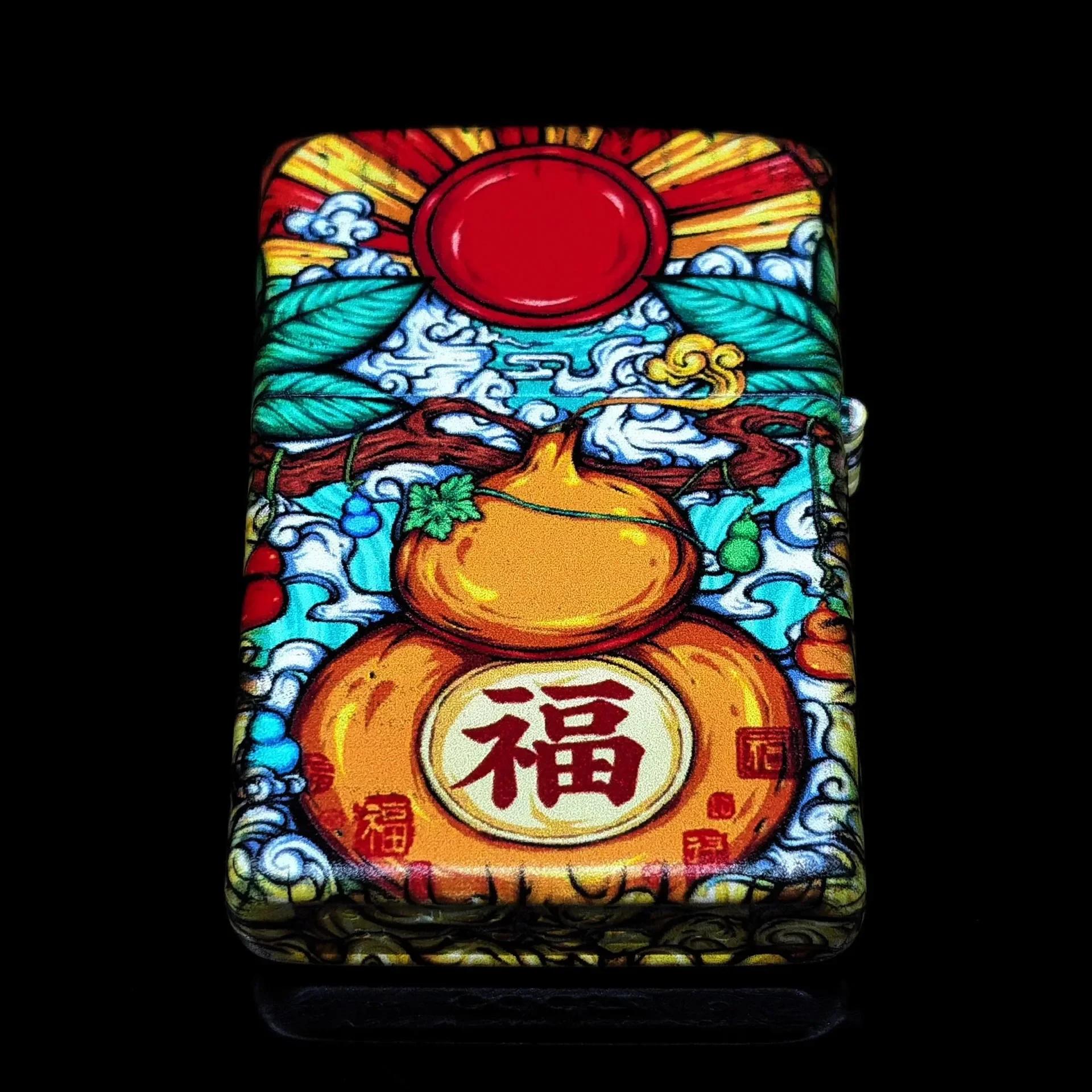 Briquet zippo mat cartoon devenir riche dieu de la richesse collection coupe-vent dans la boîte